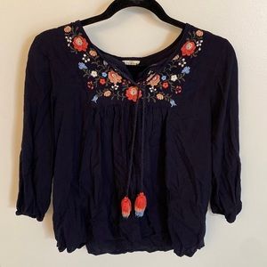 Embroidered Navy Blue St. John’s Bay Blouse - S